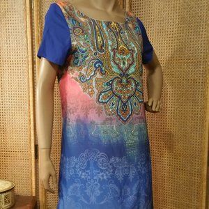 Point Blue Floral Shift Dress Size Medium Pretty